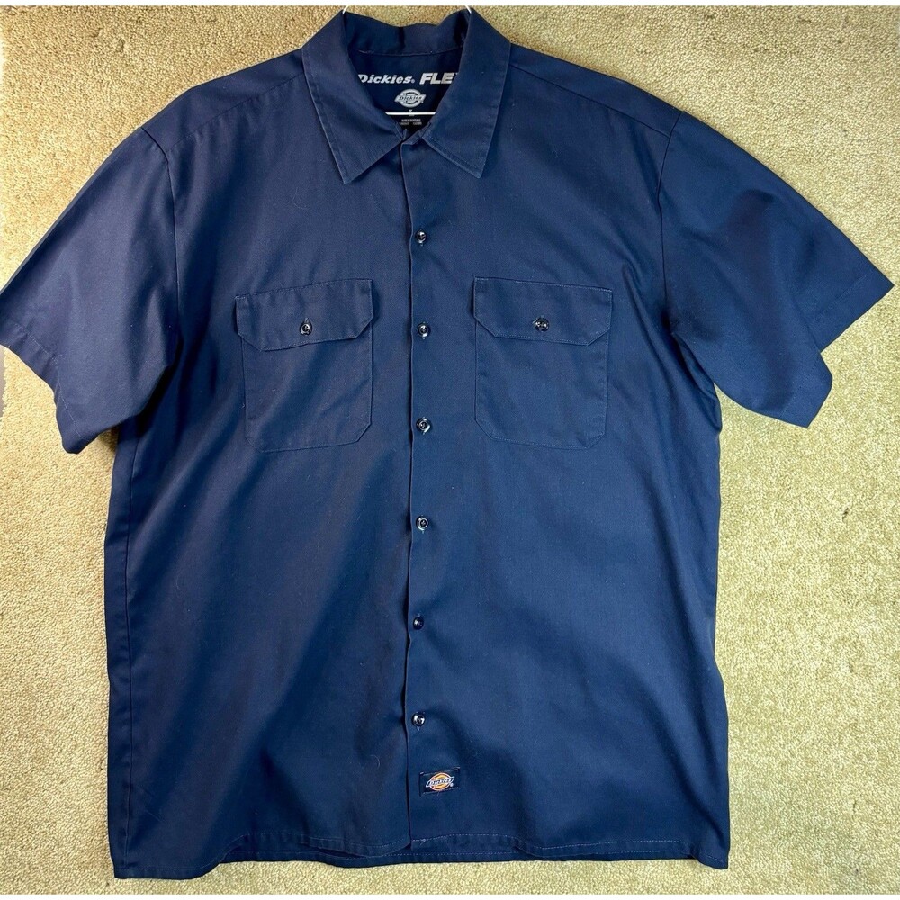 Dickies Flex Work Shirt Mens Large Workwear Short Sleeve Button Up Black